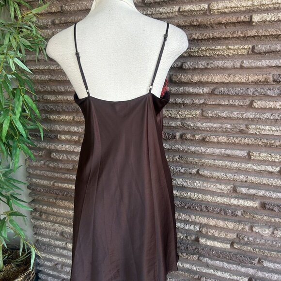 Natori Brown and Red Lace Satin Negligee and Robe Loungewear Set Size Small - Picture 8 of 10